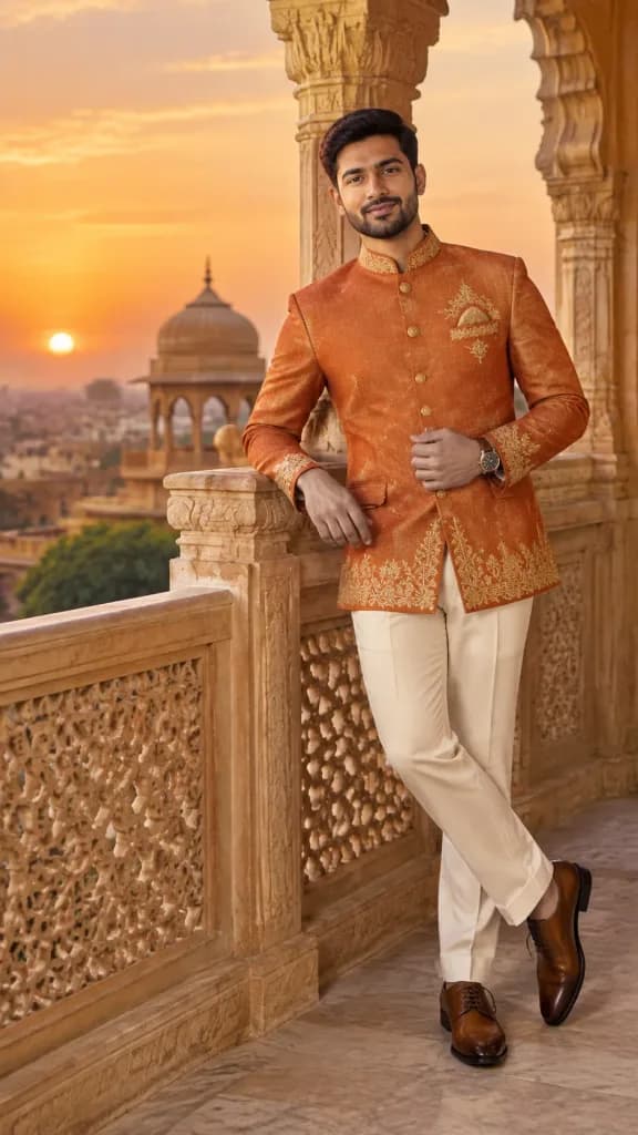 Portrait en Bandhgala sur Balcon de Palais