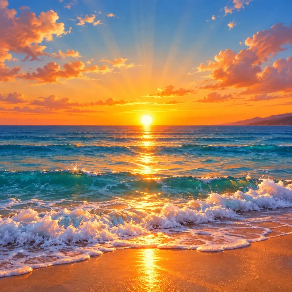 Golden Ocean Sunset Beach Seascape