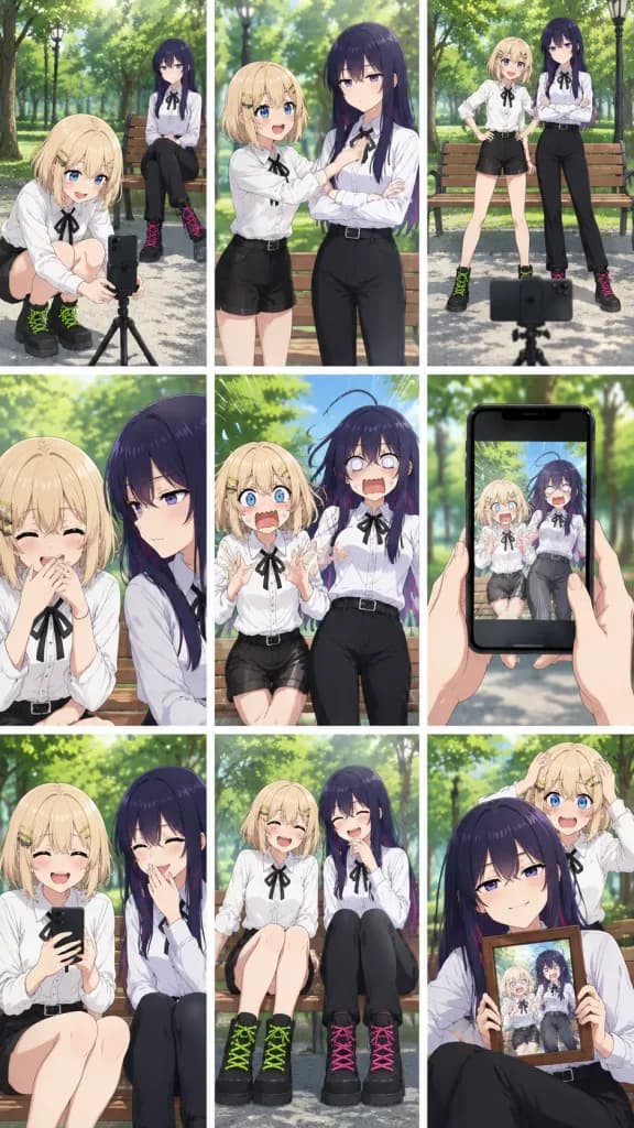 アニメ風9コマ公園日常コミック