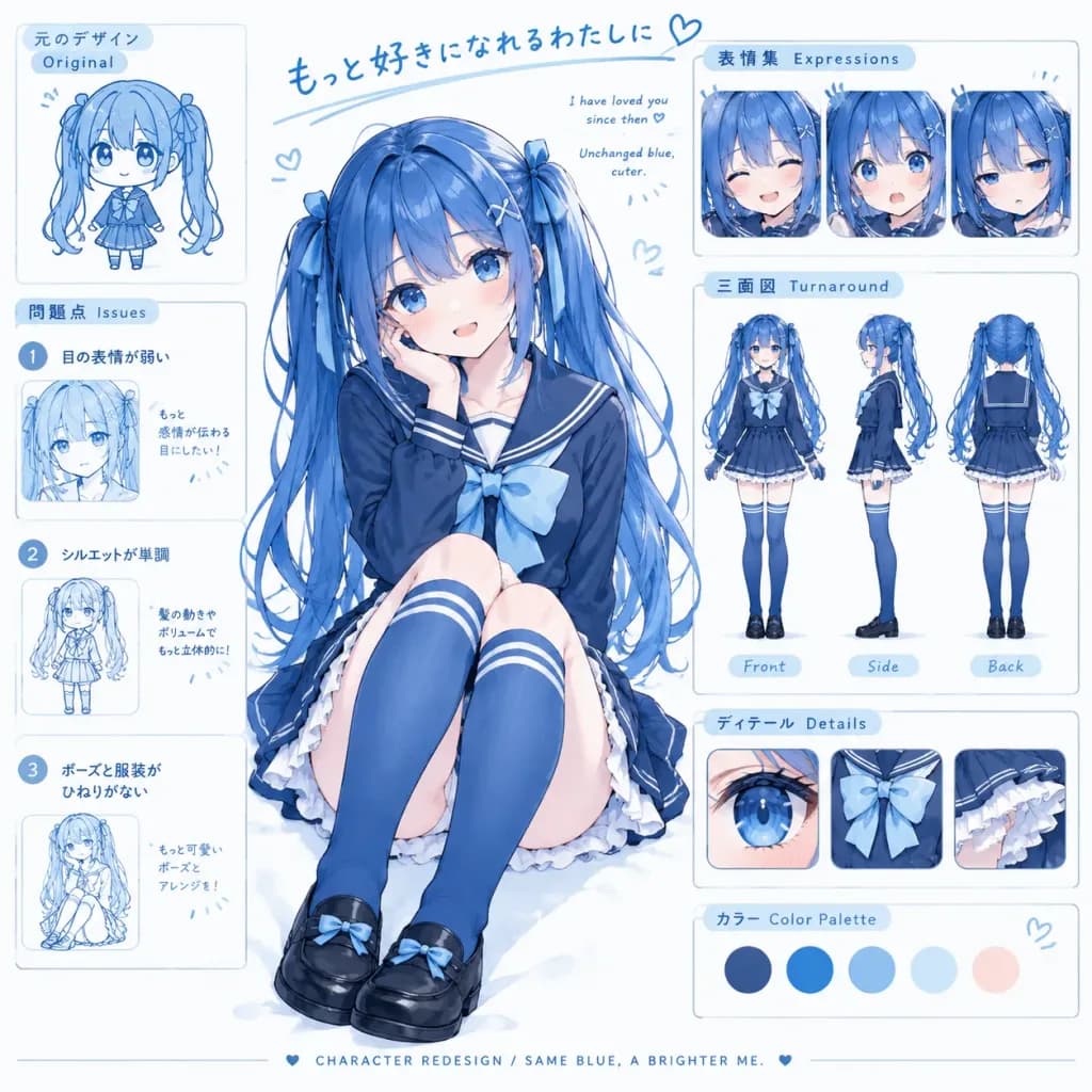 Anime-Schulmädchen Redesign-Modellbogen