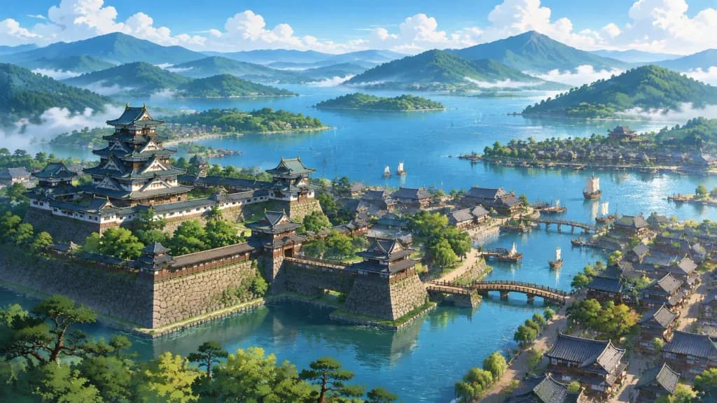 スケッチから生成するアニメ城下町