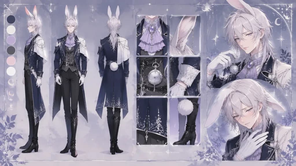 Anime Rabbit Noble Character Design Sheet