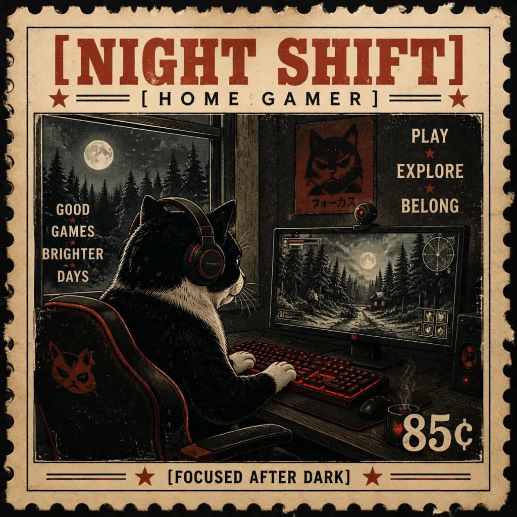 夜更かしゲーマー猫のヴィンテージ切手