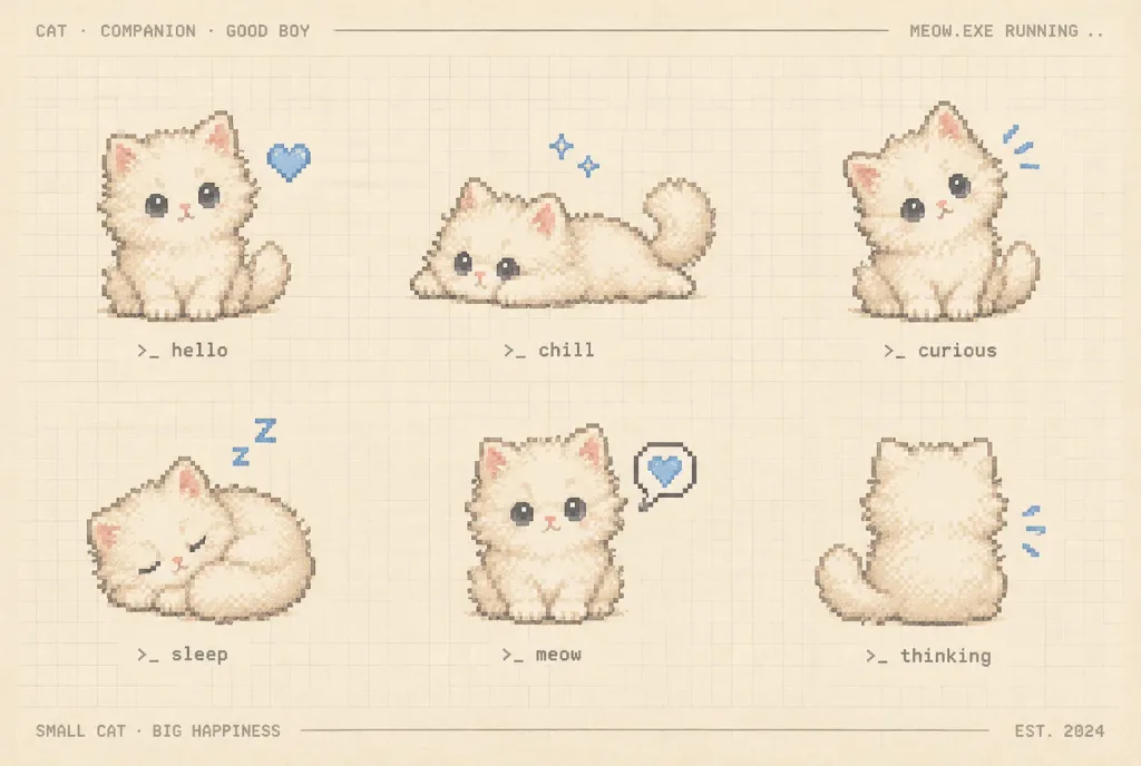 Pixel Art Kitten Companion Sprite Sheet