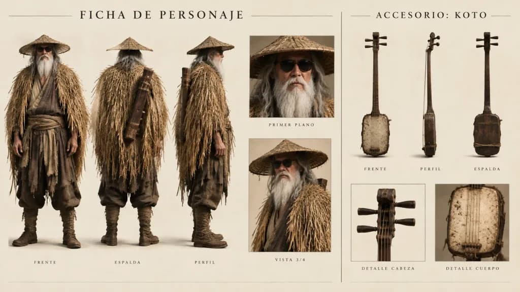 Hermit Musician Character Design Sheet