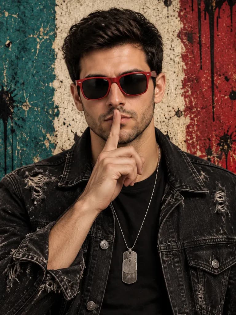 Streetwear Fashion Portrait with Shh Gesture
