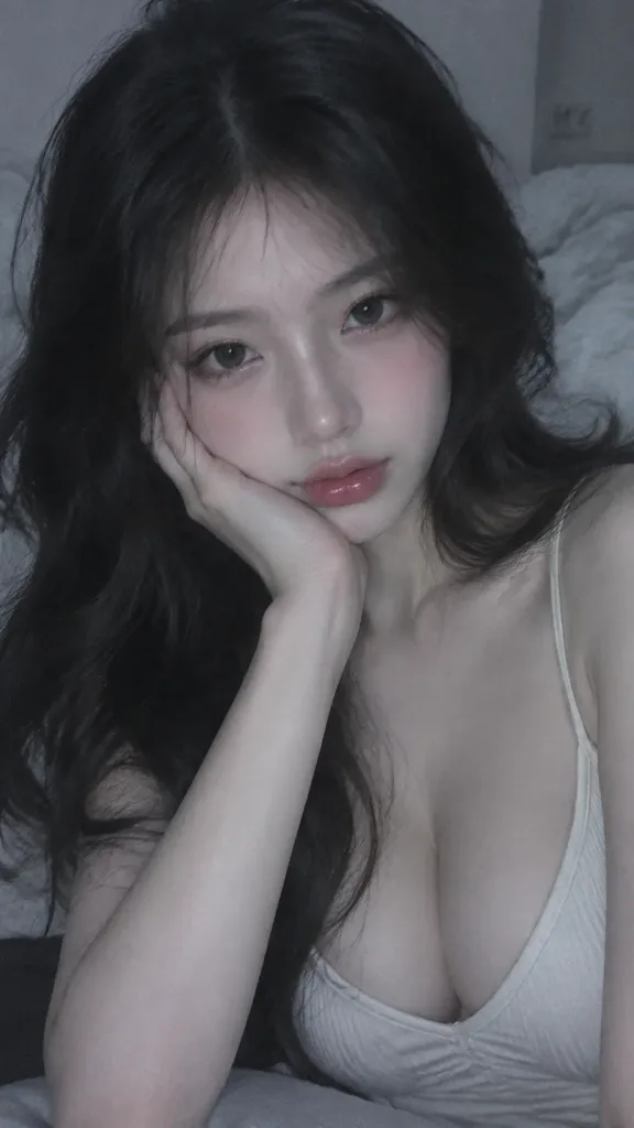 동아시아 여성의 감성적인 아이폰 셀카