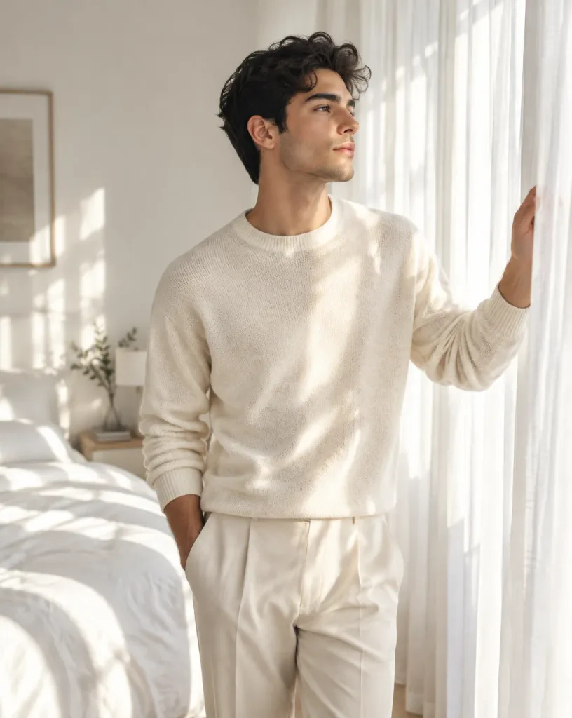 Minimalist Luxury Bedroom Male Fashion Portrait