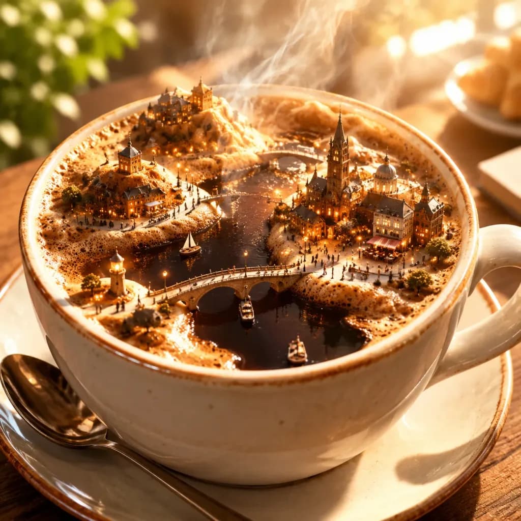 Miniature City Inside a Coffee Cup