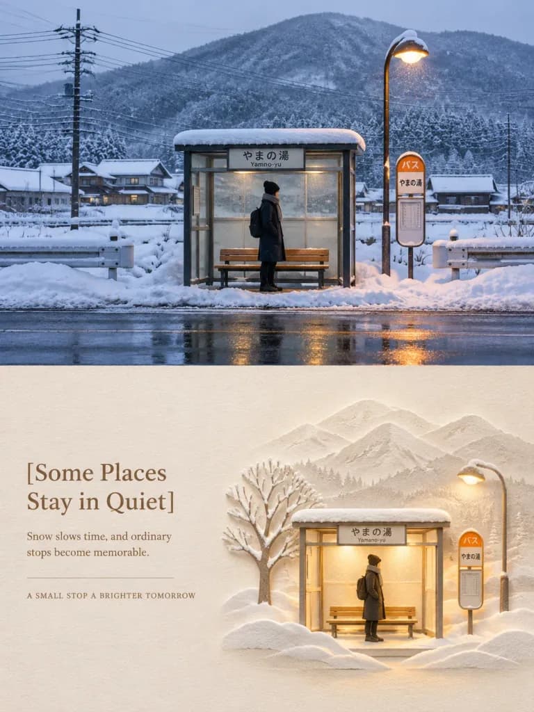 雪景日本公車站雙聯海報