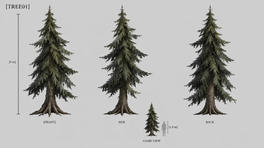 Stylized Conifer Tree Turnaround Sheet