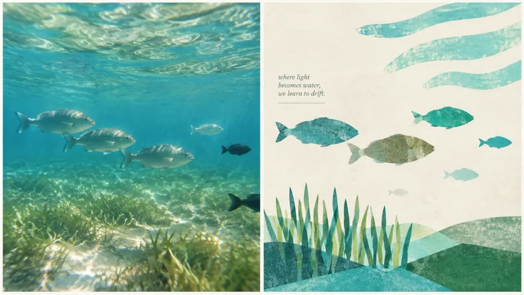 Diptych Bawah Air: Foto dan Kolase Risograf