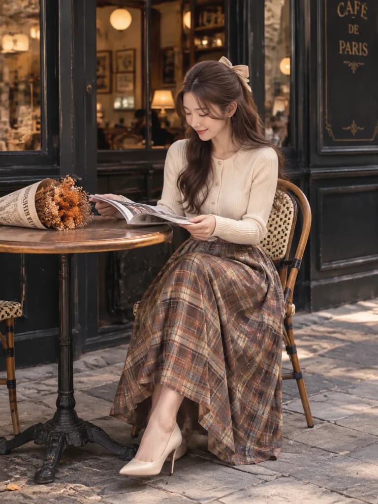 Femme dans un café parisien vintage