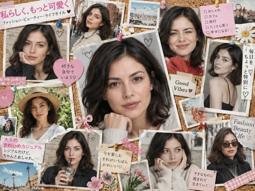 日本女性ファッション誌風コルクボードスクラップ