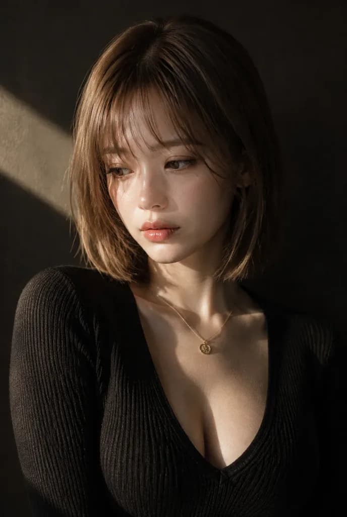 사선 조명 속 키아로스쿠로 인물 사진