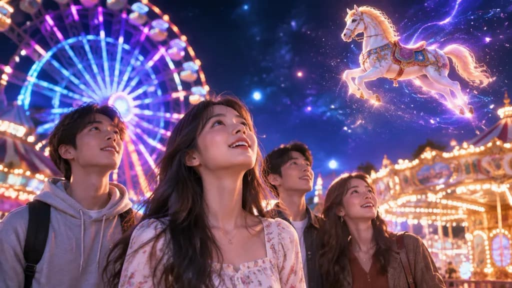 Night Carnival with Floating Carousel Horse