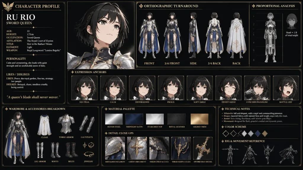 Anime Heroine Model Sheet and Turnaround