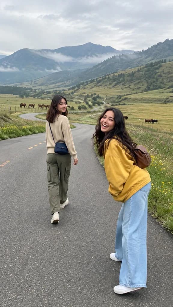 Friends on Countryside Mountain Road