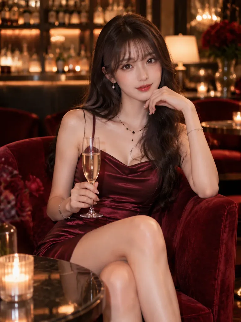 Woman in Satin Dress at Bar