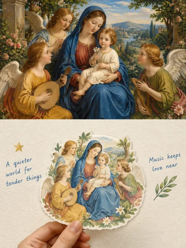 Madonna and Angels Oil Painting and Paper Cutout