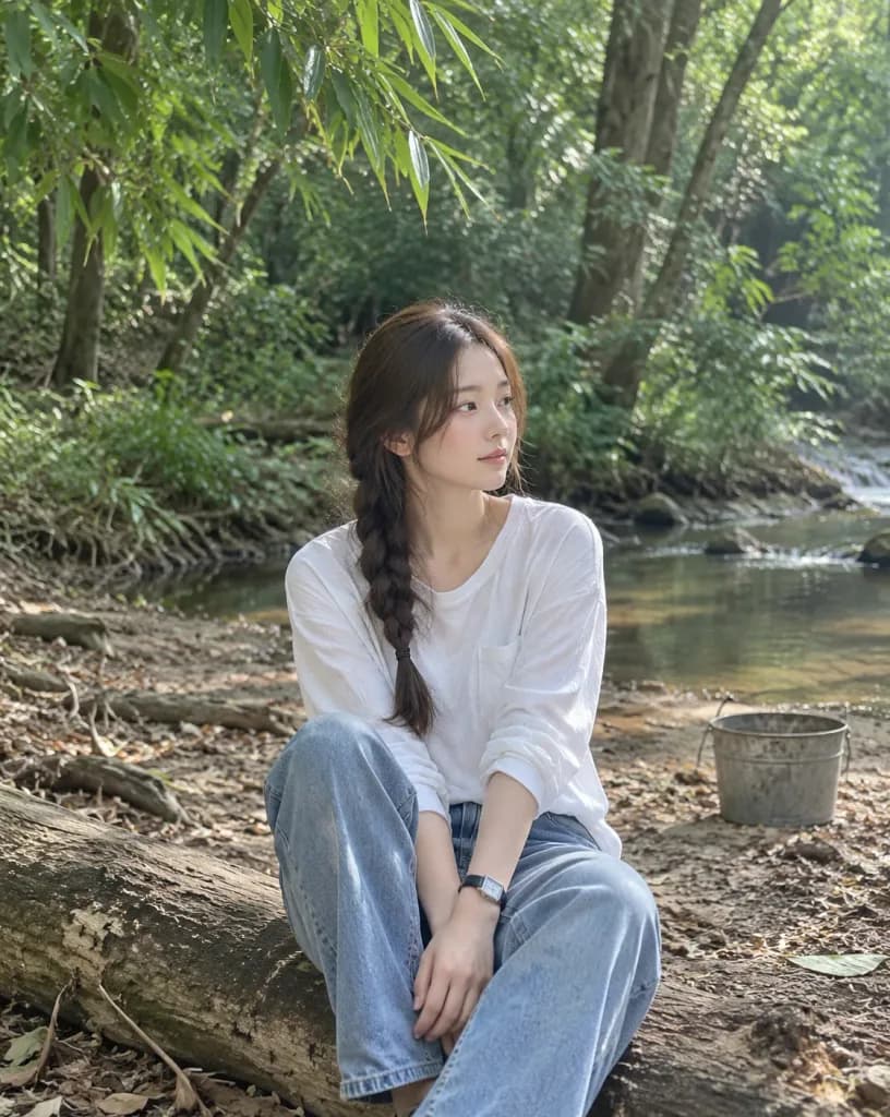 Candid Portrait by Forest Stream