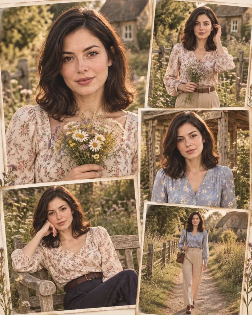 Vintage Countryside Fashion Editorial Collage