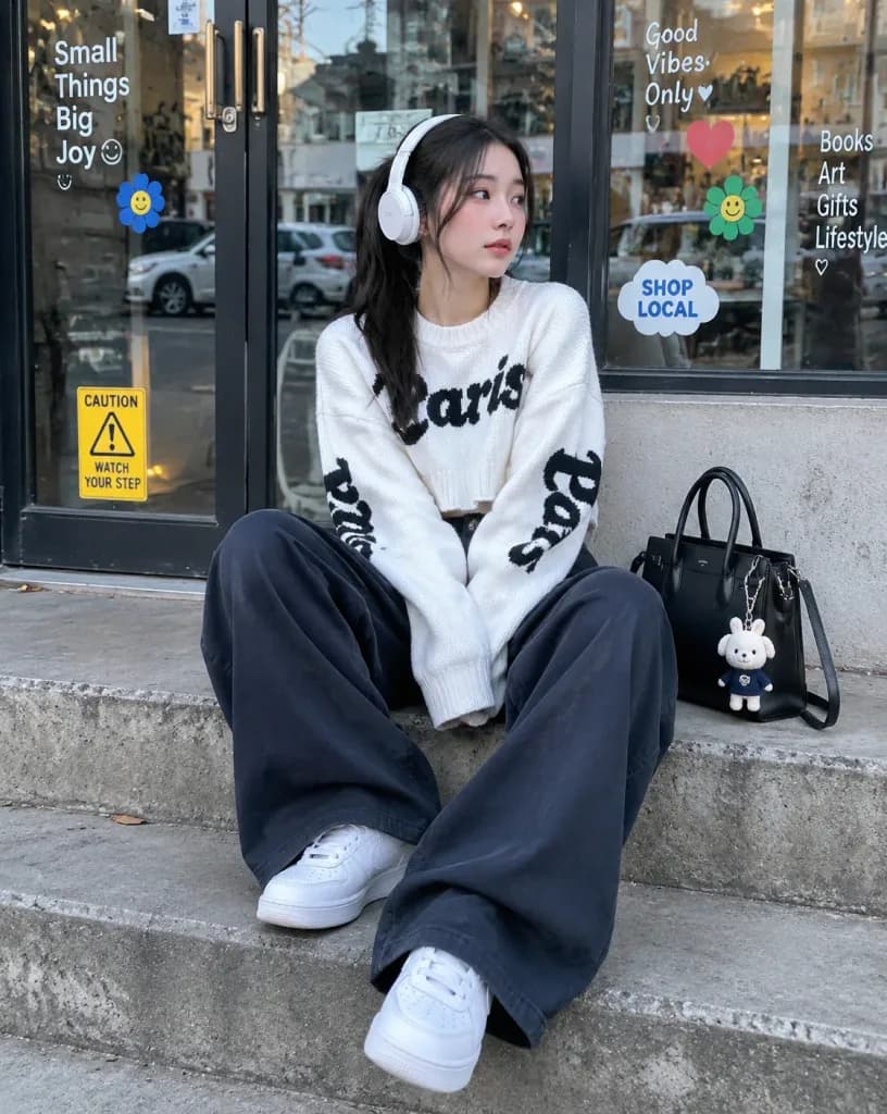헤드폰을 쓴 스트리트 패션 포트레이트