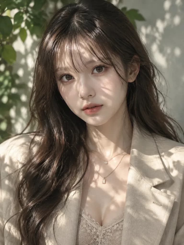 木漏れ日と葉影の女性ポートレート