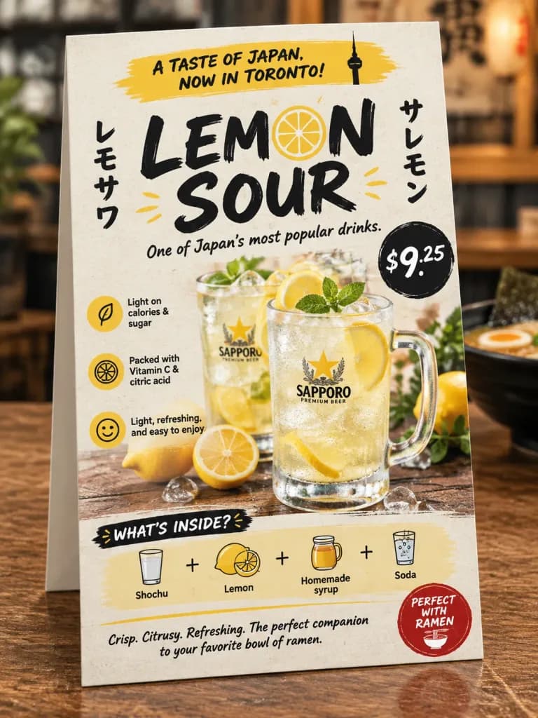 日本食レストランのレモンサワー卓上メニュー