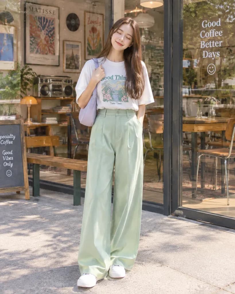 Pastel Street Style Coffee Shop Portrait