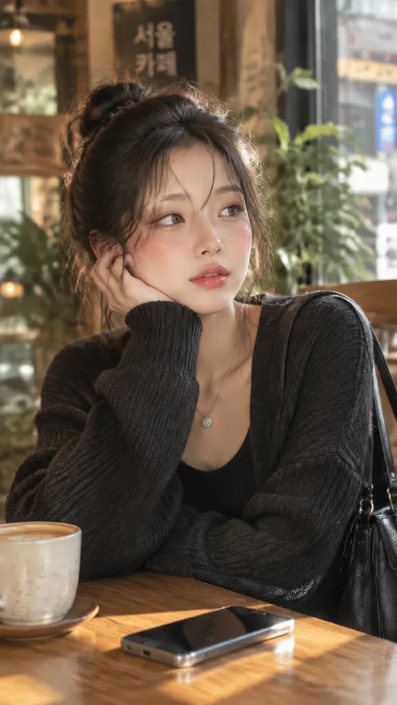 Estetyczny Portret w Koreańskiej Kawiarni