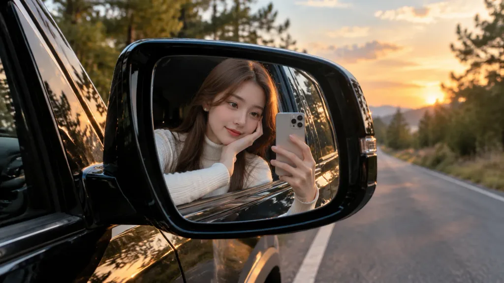 Side Mirror Golden Hour Selfie