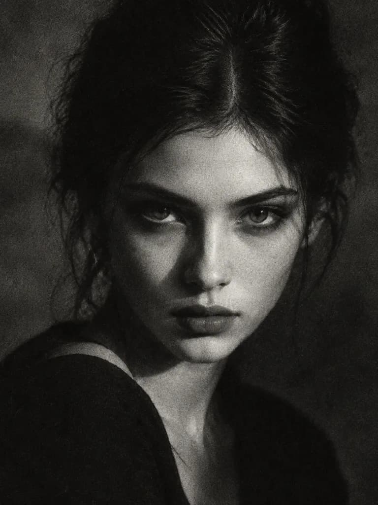 Vintage Monochrome Charcoal Portrait