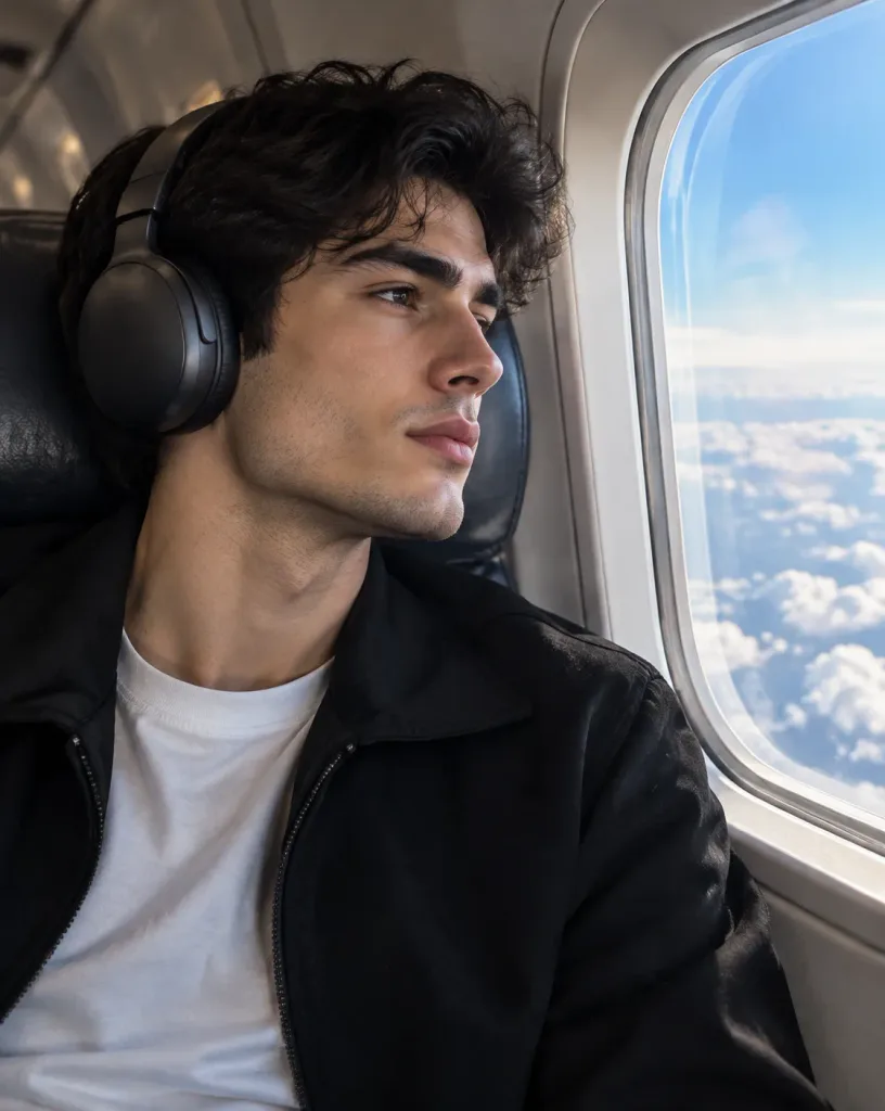 Young Man Beside Airplane Window