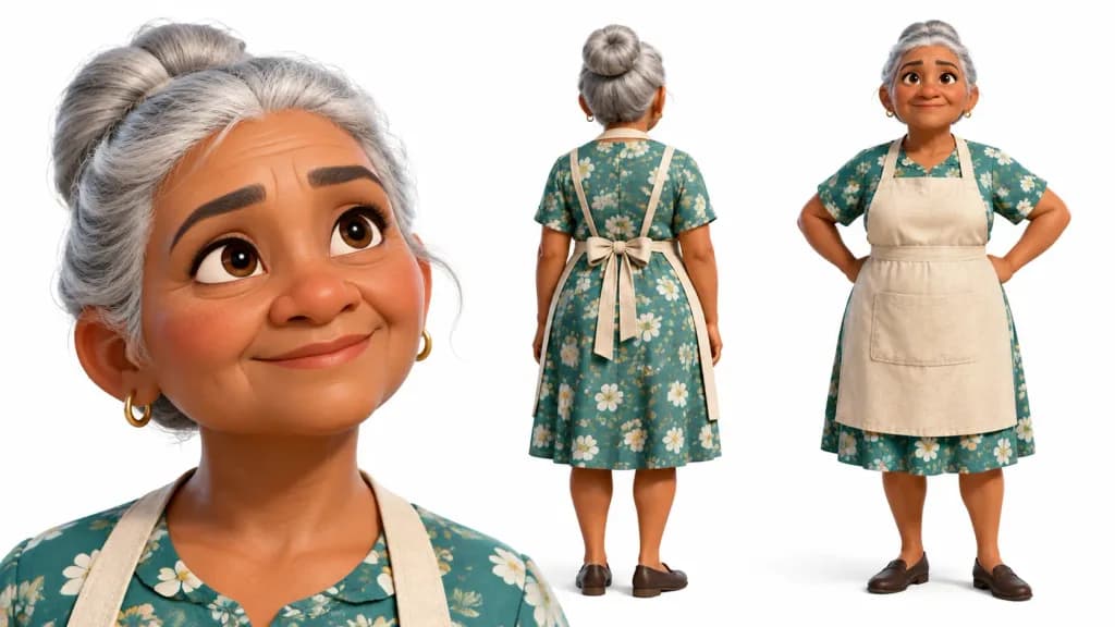 Fiche de Personnage de Grand-Mère Animée