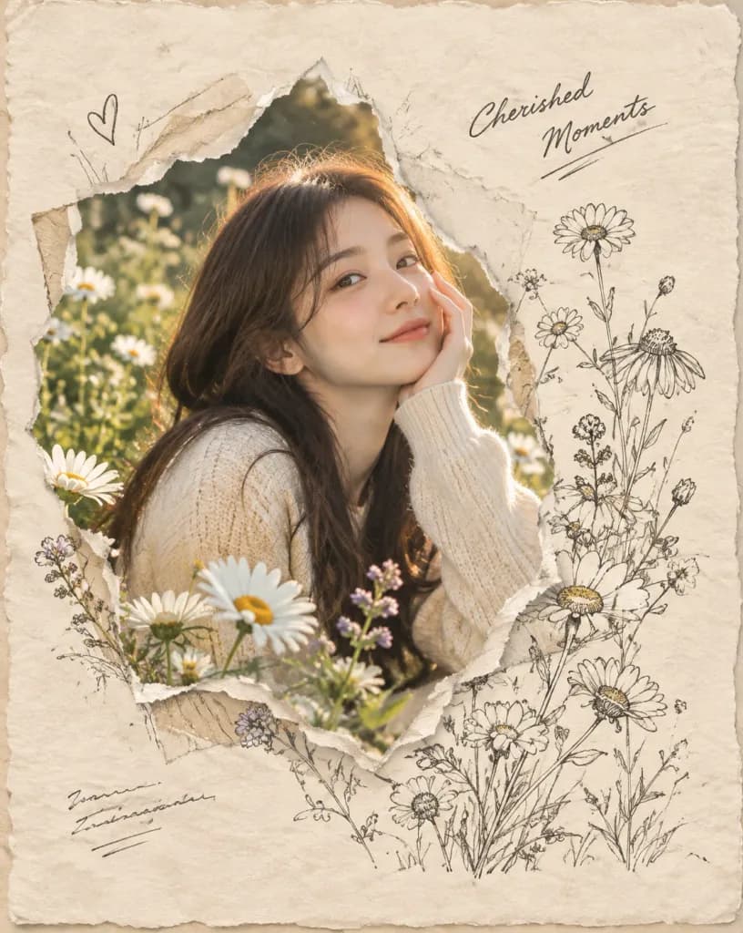찢어진 종이 스크랩북 에디토리얼 콜라주