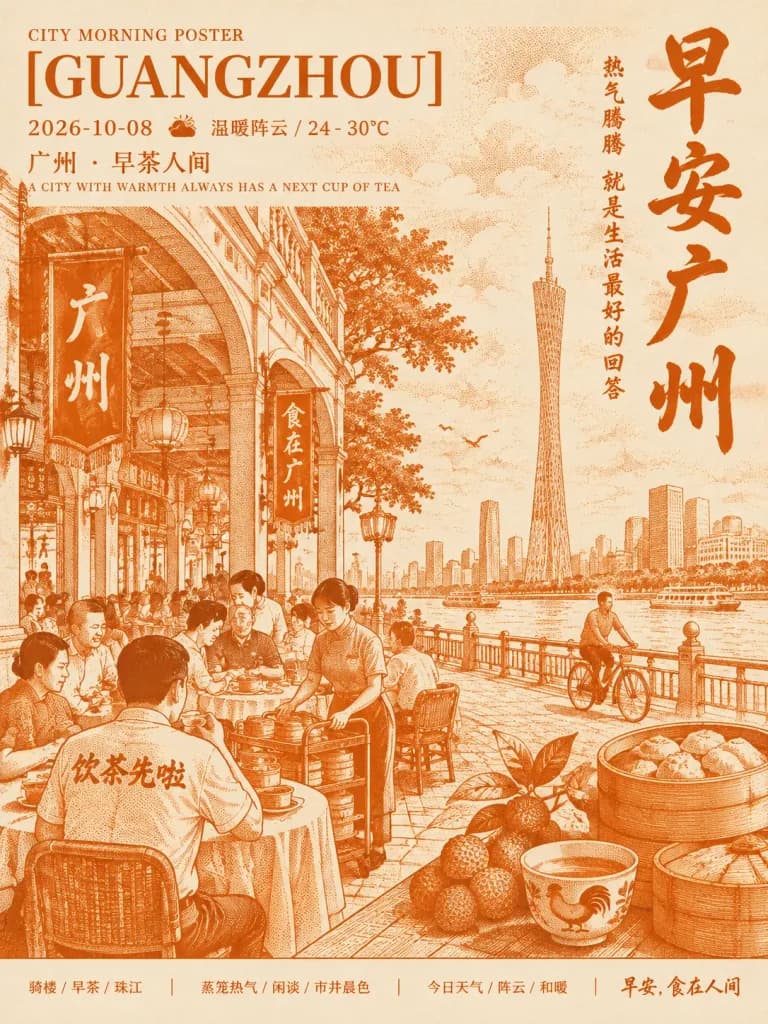 Guangzhou Sabah Çayı Vintage Afişi