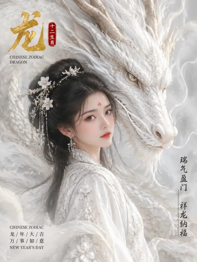 生肖白龍漢服新年海報