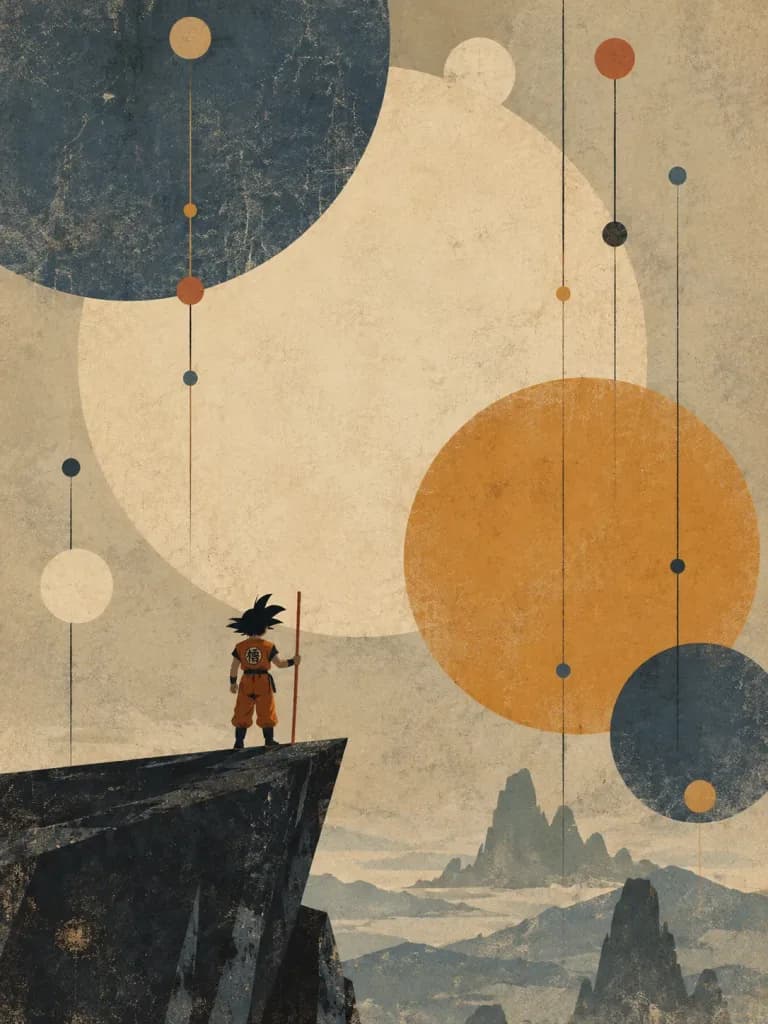 Minimalist Mid-Century Abstract Anime Landscape