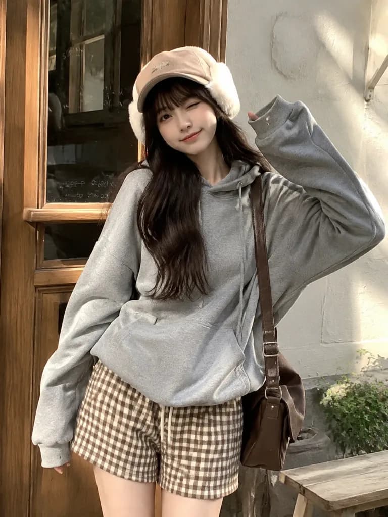 Autumn Street Style in Gingham Shorts