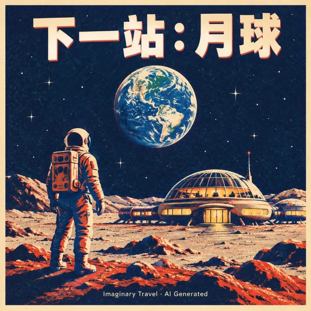 復古科幻月球旅行海報