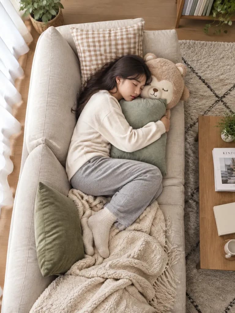 Overhead Shot of Person Sleeping on Sofa