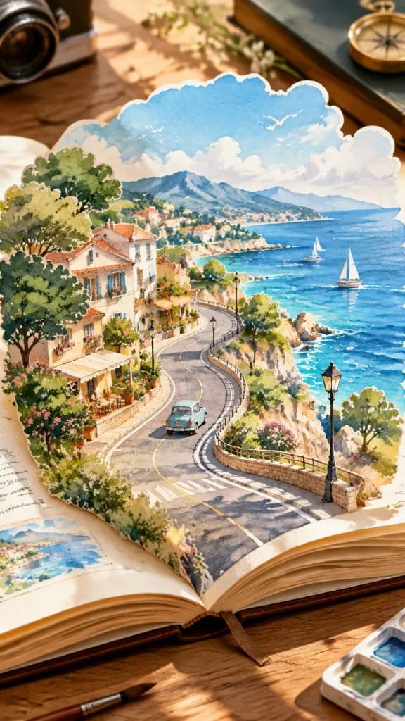 Seaside Road Watercolor Sketchbook Pop-Up