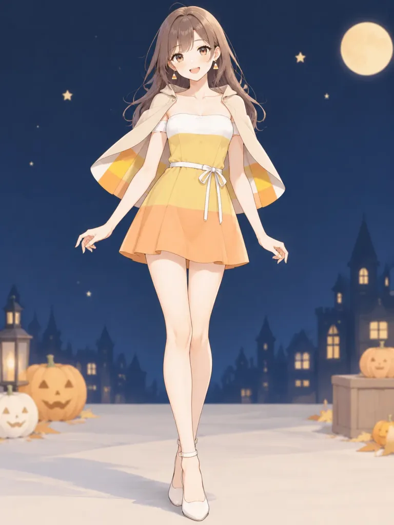 Anime Girl in Candy Corn Dress