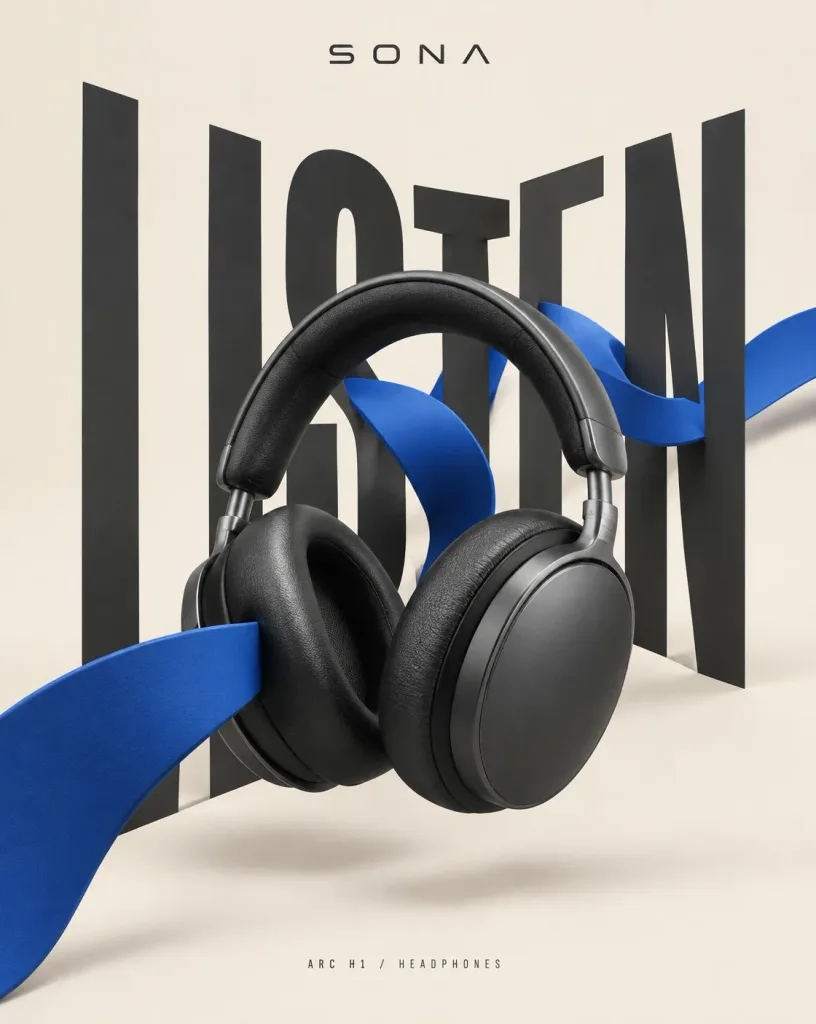 Minimalist Headphone Commercial Poster with Typography