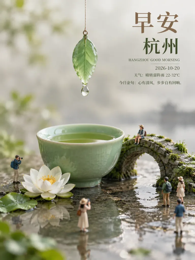 โปสเตอร์อรุณสวัสดิ์ฉากจำลองถ้วยชาจิ๋ว