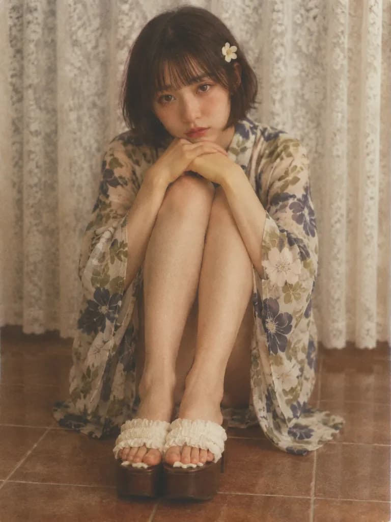 Vintage Showa Portrait in Floral Kimono