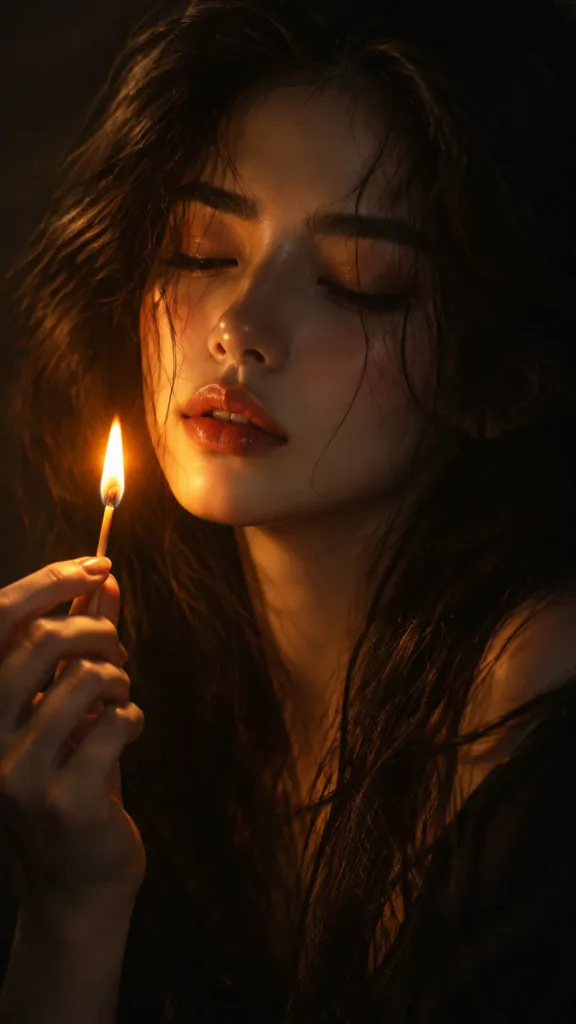 Close-Up Portrait in Matchstick Glow