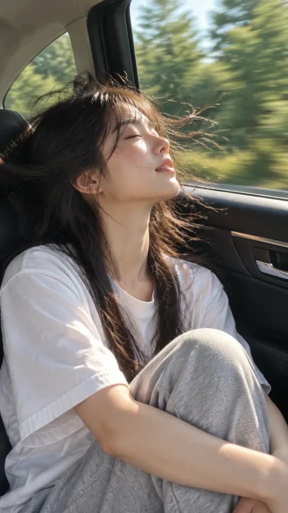 Sunlit Car Backseat Summer Portrait