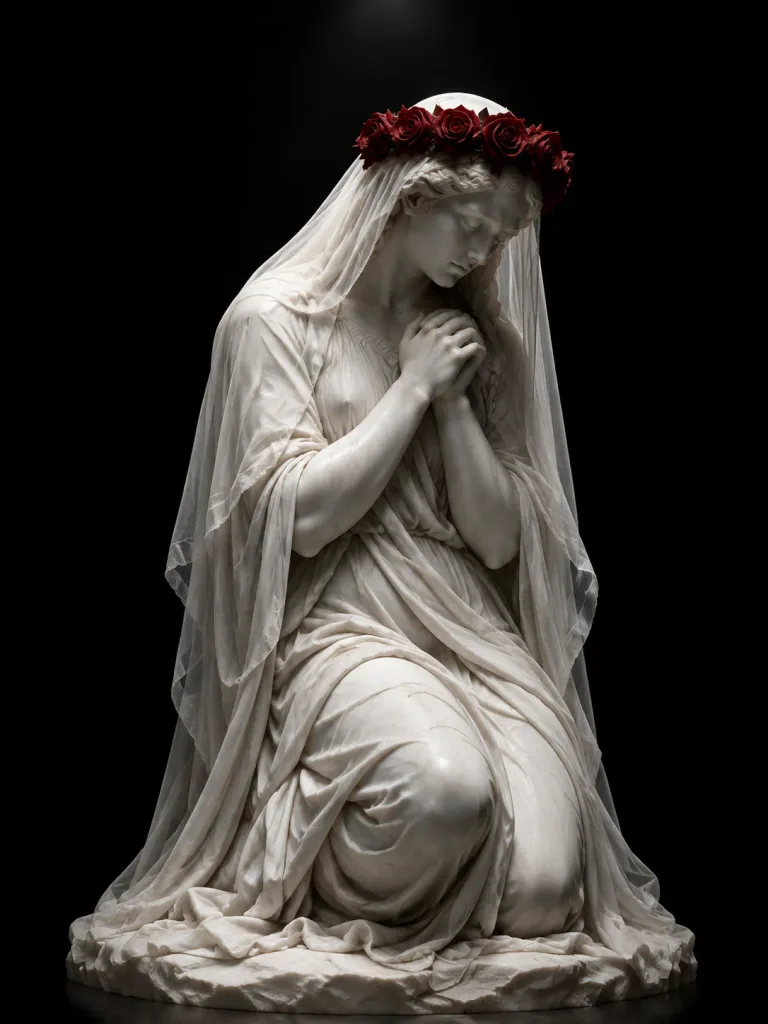 Classical Marble Statue with Rose Crown